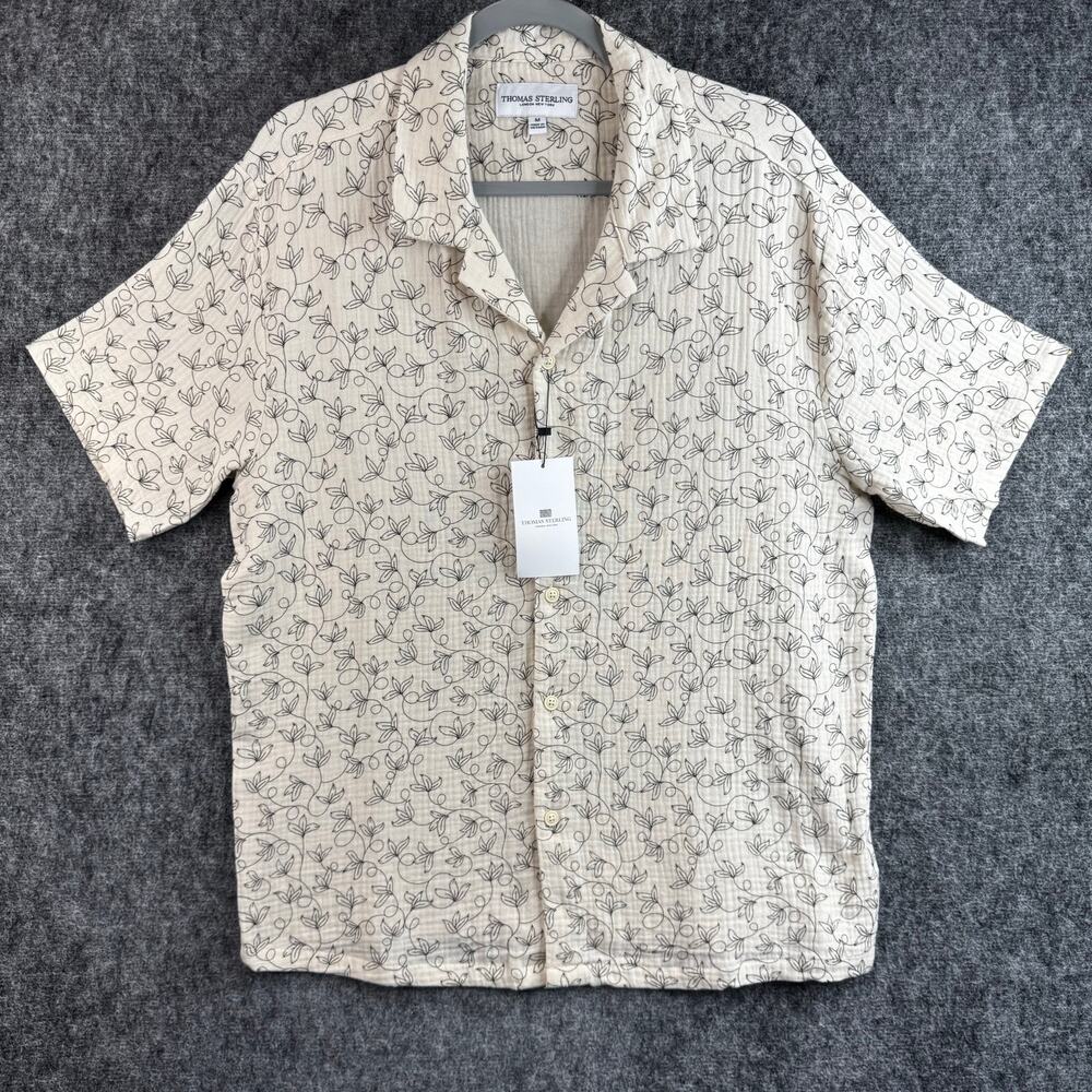 Thomas Sterling Men's Cotton Button-Up Shirt Botanical Print NWT Size‎ Medium